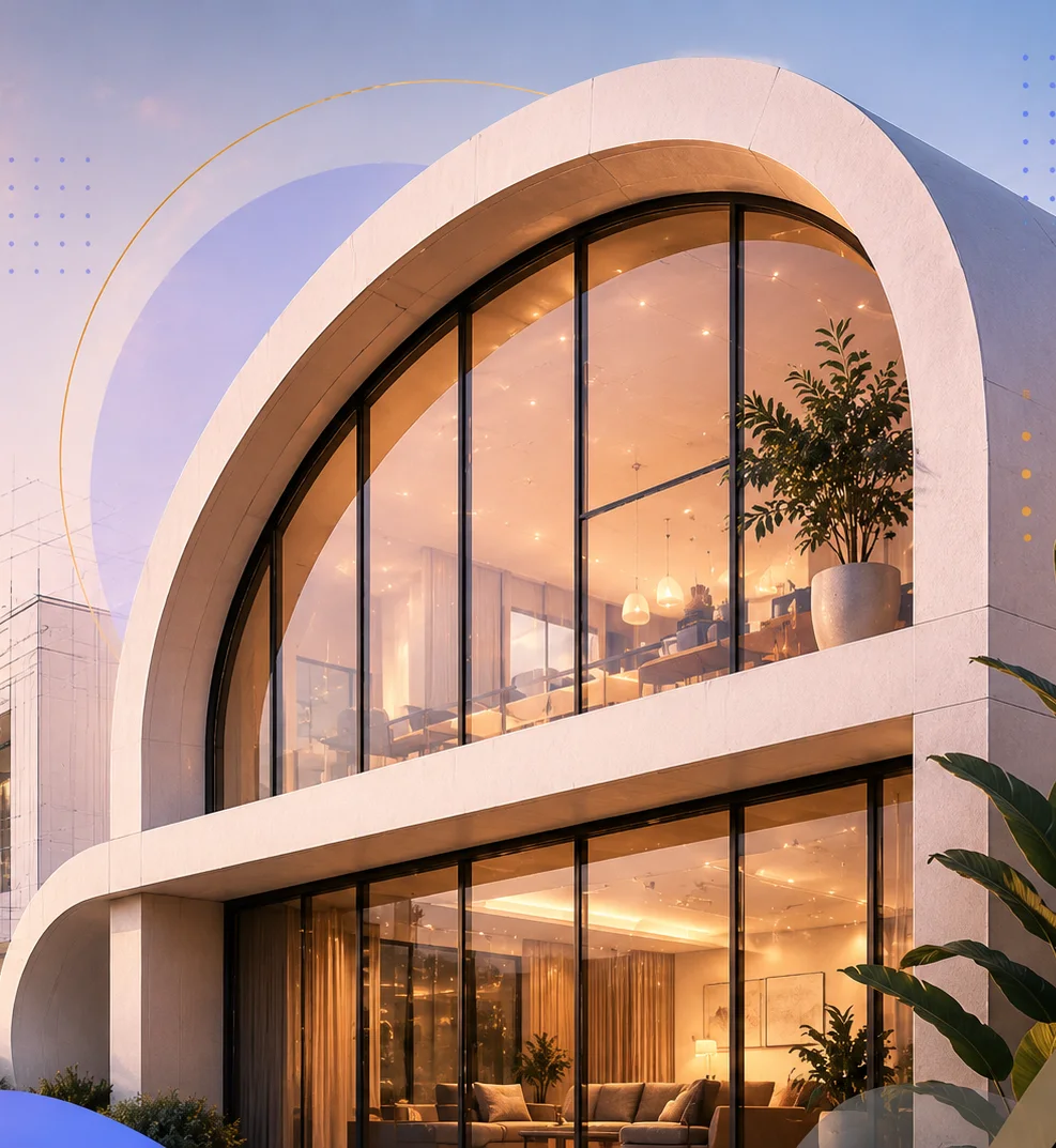 Modern home at sunset